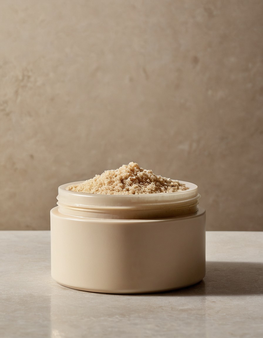 Velvet Radiance Ritual silkening body scrub in a matte cream tub